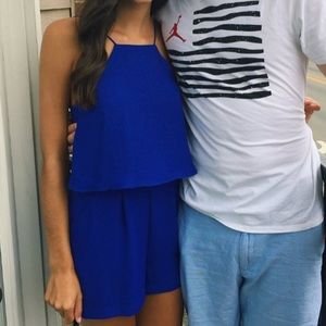 Royal blue high neck skinny strap romper